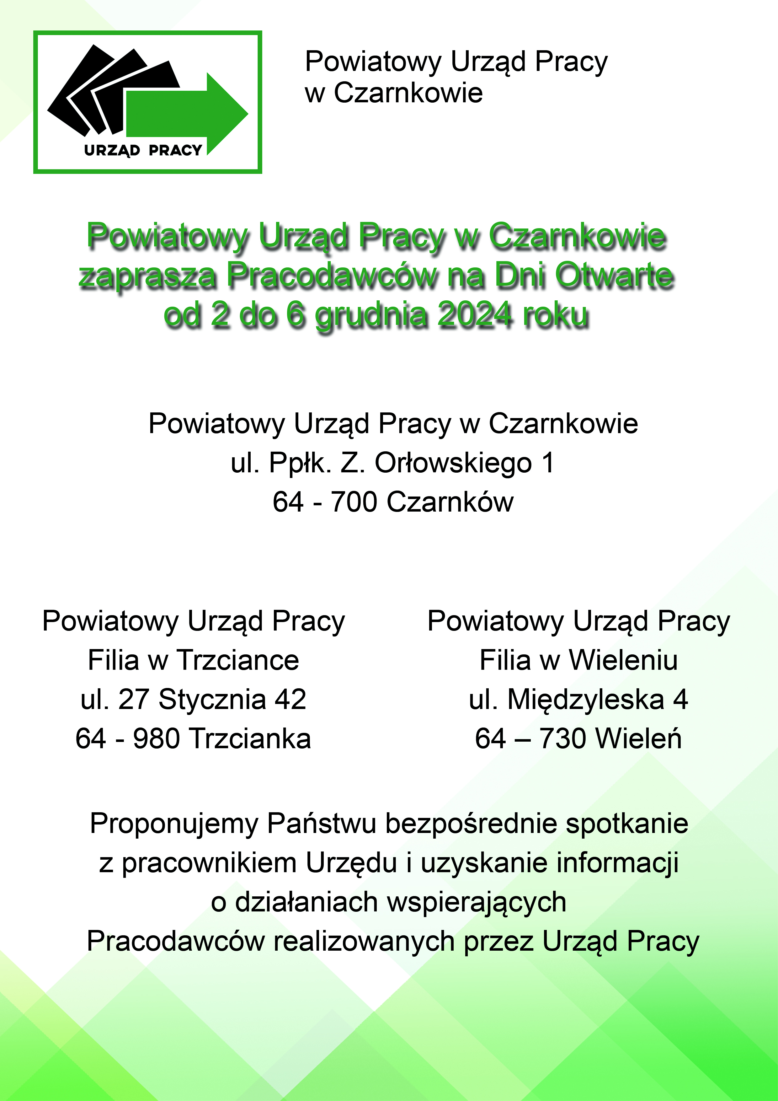 Plakat informujący o spotkaniu pracodawców w dniach od 2 do 6 grudnia