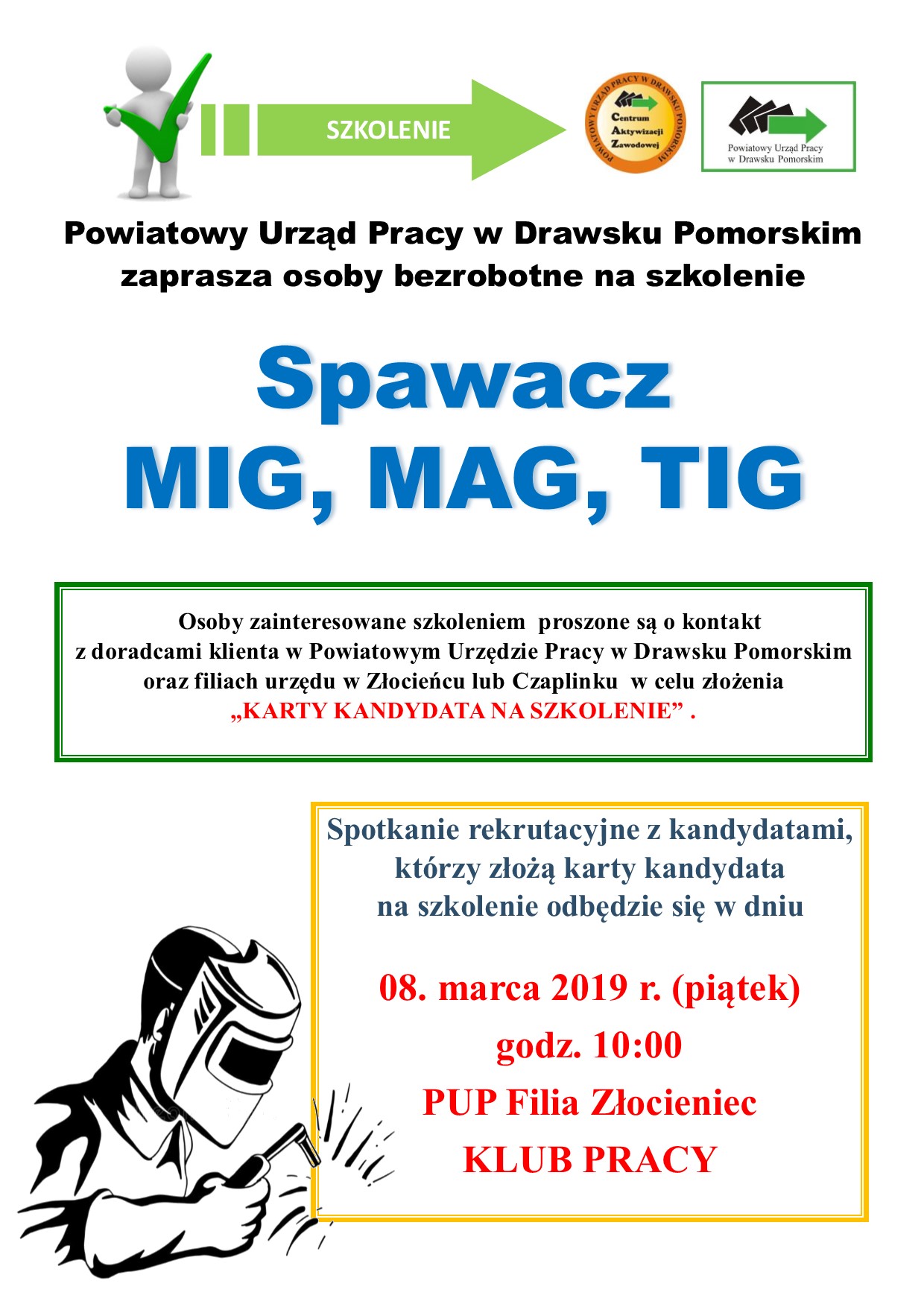 Plakat informacyjny nt. naborów kandydatów na szkolenie Spawacz MIG, MAG, TIG